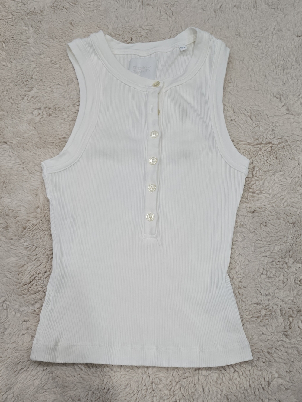 Citizens Of Humanity White Ribbed Henley Tank